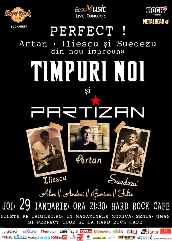 Timpuri Noi si Partizan – dupa 20 de ani impreuna, pe 29 ianuarie la Hard Rock Cafe